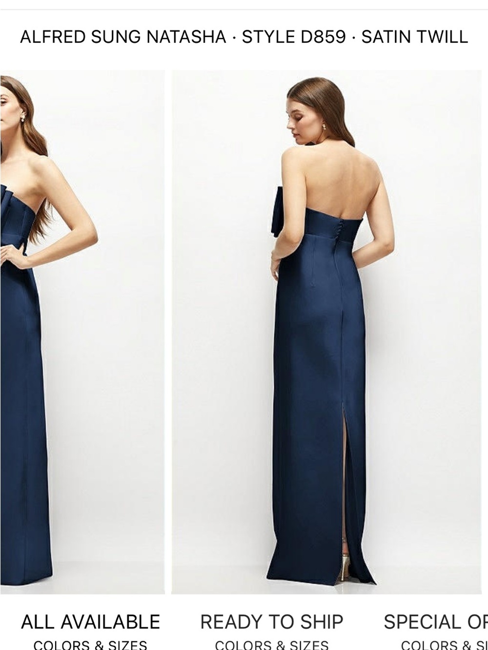 Dessy Collection Navy Strapless Gown with Large Bow - Picture 4 of 4